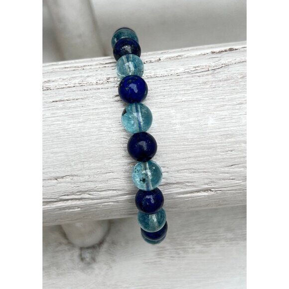 Lapis Lazuli - Aquamarine With Silver handcrafted bracelet - Picture 2 of 12